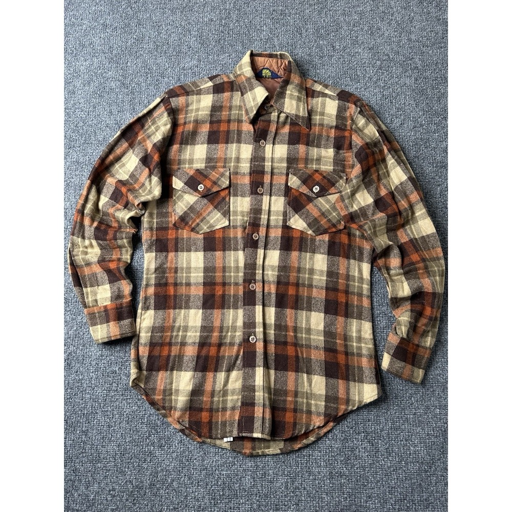 Mens 1980s Grodins Plaid Wool Quilted Flannel Shirt Korea, Size M